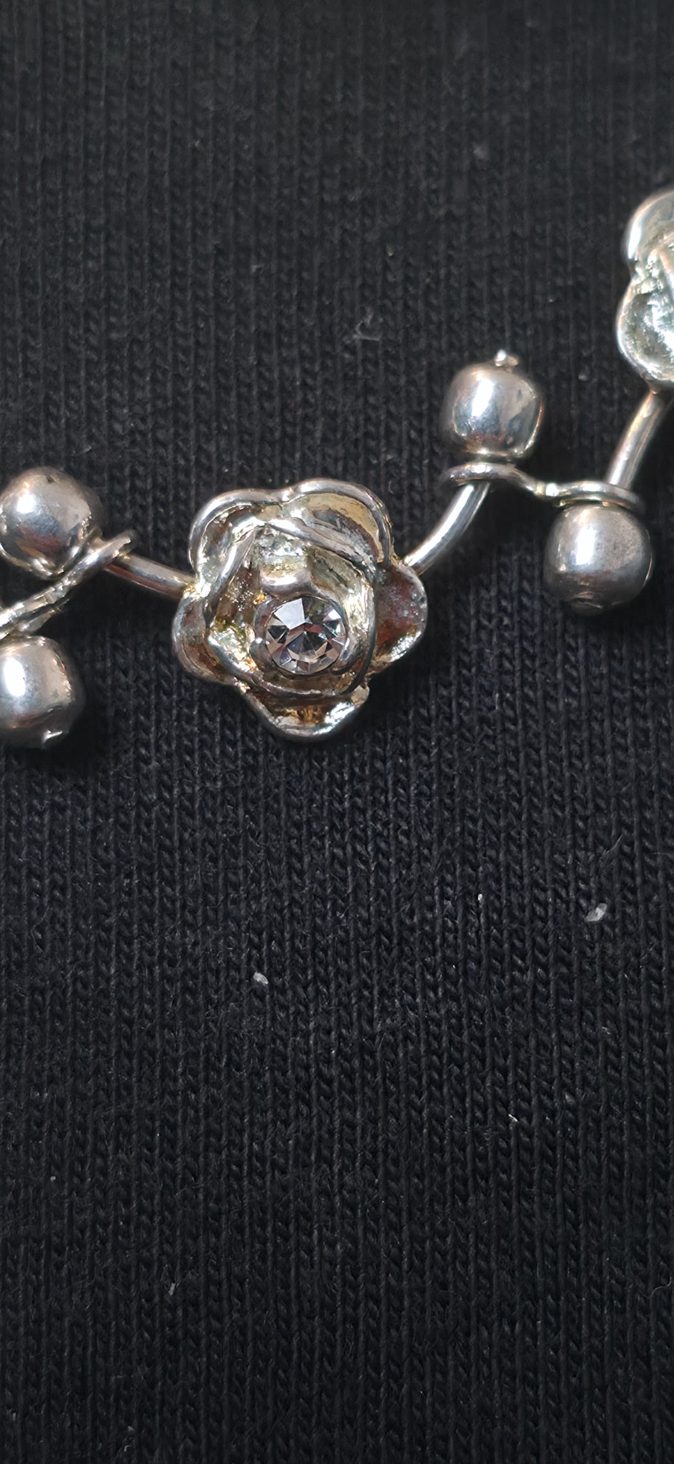 Silberne Strass Blumen Halskette