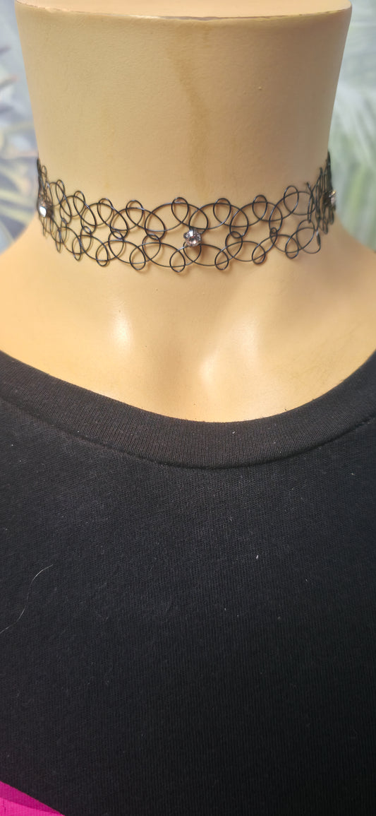 Schwarzer Tattoo Choker mit Strass – 90s Style & edgy