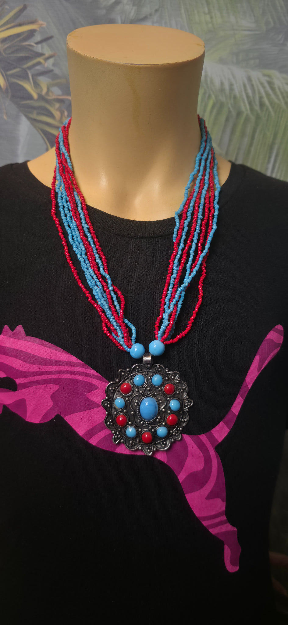 Statement Boho Halskette mit Perlen & großem Anhänger