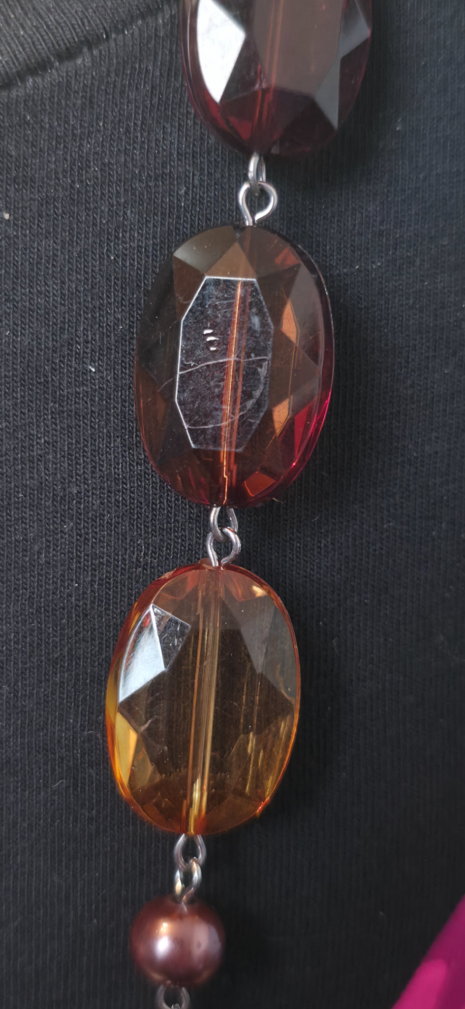 Lange Statement Halskette Ohrringe Set in Braun/Amber
