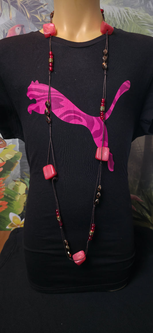 Lange Statement Halskette Pink & Rot – auffällig & boho Style