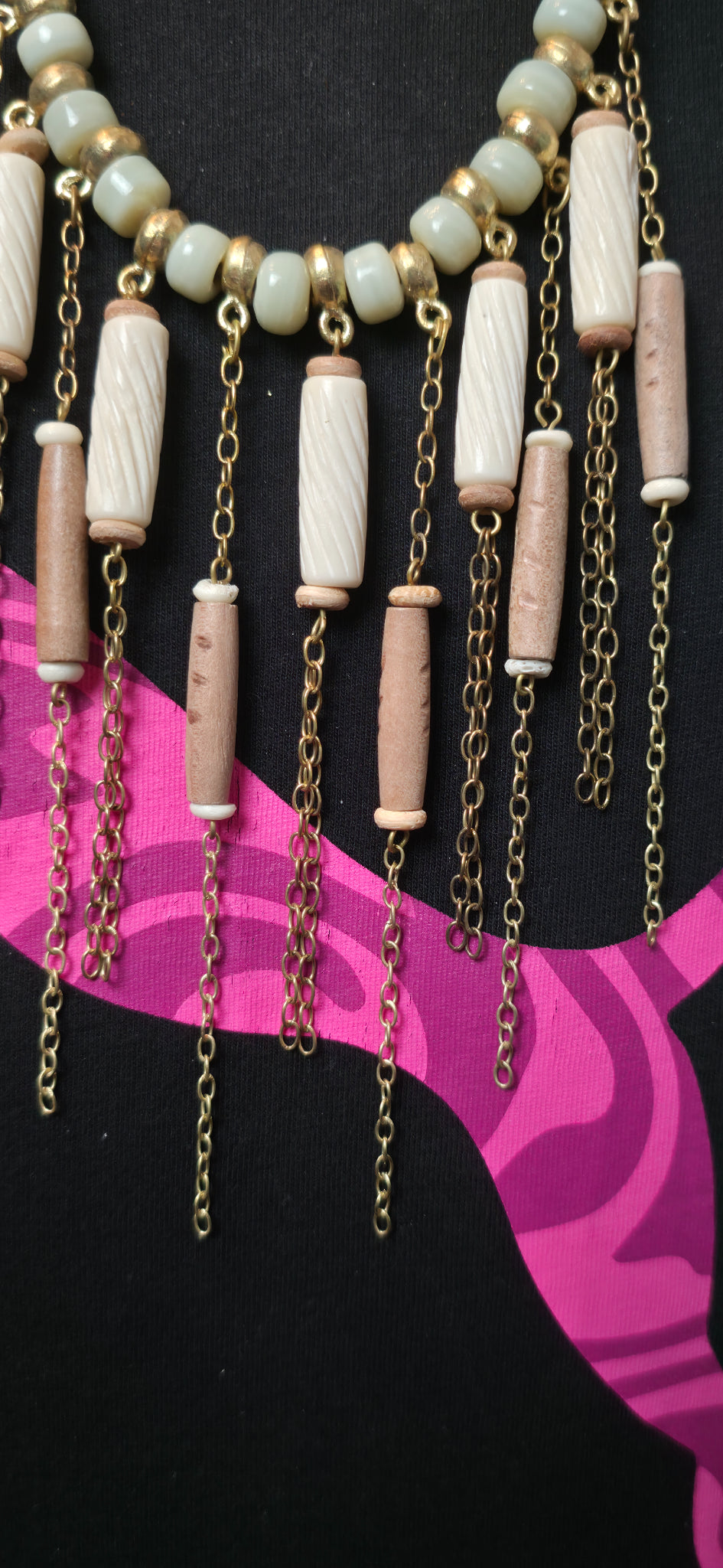 Boho Statement Halskette mit Fransen & Perlen – Vintage Festival Style