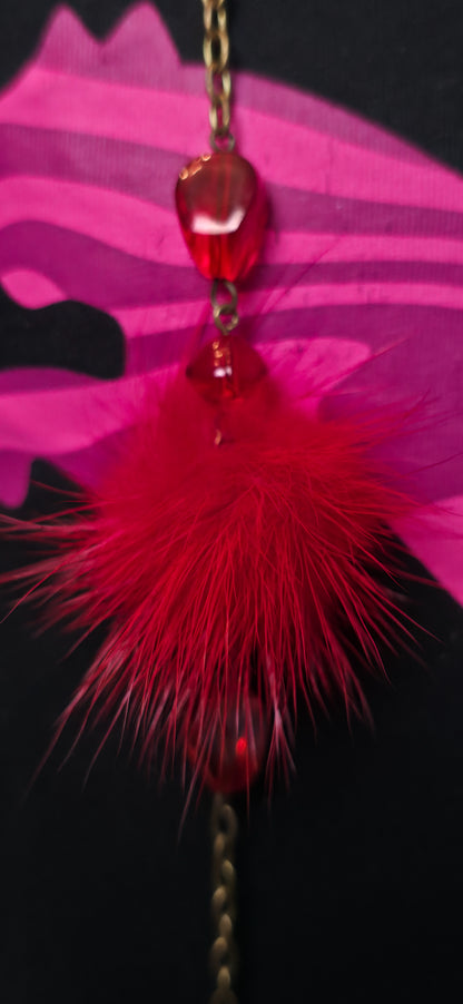 Statement Halskette Braun mit Fell Pompons & Perlen – warmes Boho Vintage Design