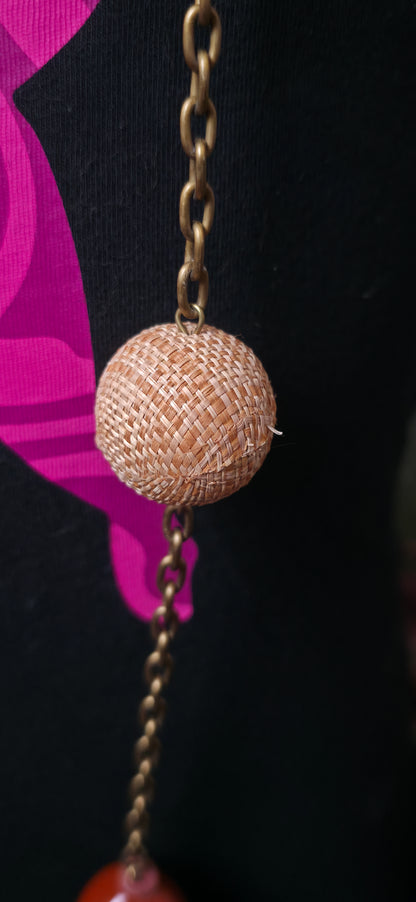 Lange Statement-Kette Vintage-Stil – Braun & Rostrot