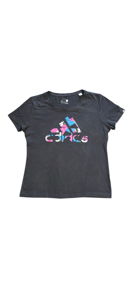 Adidas Damen T-Shirt Schwarz mit Adidas Logo in Blau, Rosa, Weiß