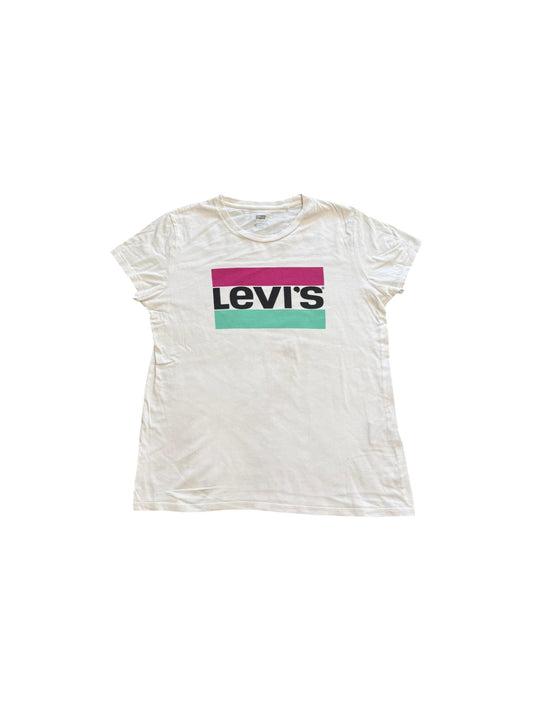 Levis T-Shirt in Weiß Logo mit Rosa/lila und Blauen Streifen